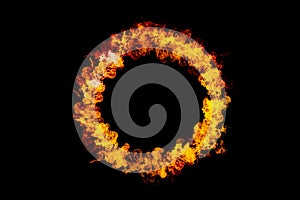 Orange flame circle frame on black background
