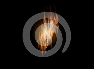 Orange flame, heat and isolated on black background with texture, pattern and burning energy. Fire line, fuel and light