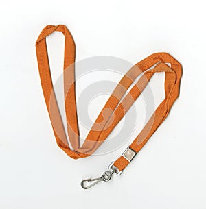 Orange flat braided cord with a metal closure for badge or key card