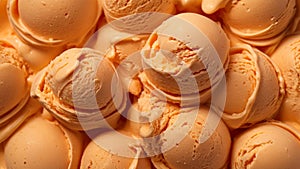 Orange flavour gelato - full frame background detail. Close up of a orange surface texture of Orange Ice cream