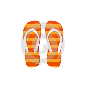 Orange flip-flops illustration isolated, flat cartoon striped flipflops