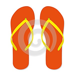 Orange flip flops. Isolated on white background. Vector flat illustration