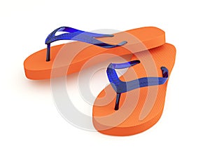 Orange flip flops on white background photo