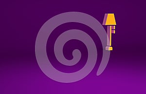 Orange Floor lamp icon isolated on purple background. Minimalism concept. 3d illustration 3D render