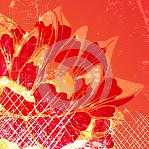 Orange floral abstract texture and dirty design elements