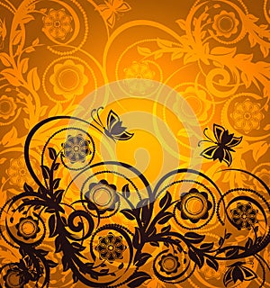 orange floral ornament with butterfly