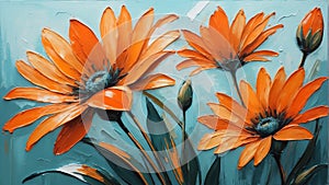 orange flower close-up pastel oil pallet knife paint painting on canvas Generative A