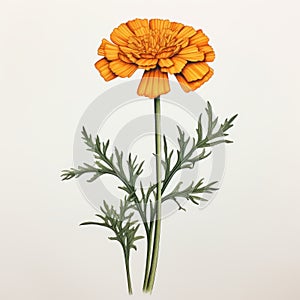 Orange Flower Drawing: Historical Illustration With Prairiecore And Gravure Printing