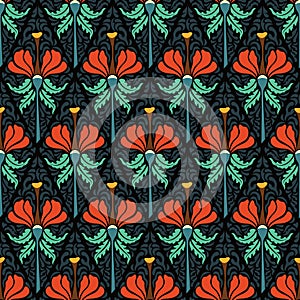 Orange Flowers Decorative Damask Pattern