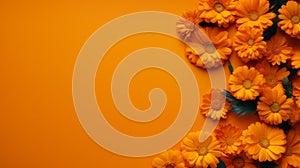 Orange Flowers On Orange Background With Copy Space