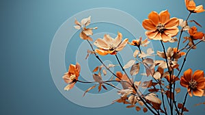 orange flowers in a vase on a blue background