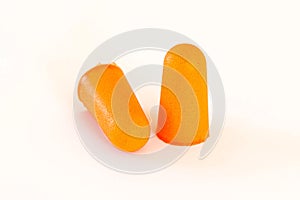 Foam ear plugs on white photo