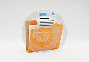 Orange folder with documents icon isolated on white background