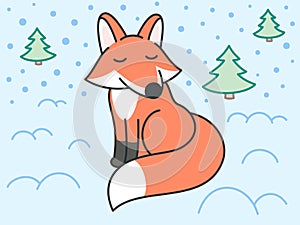 Orange fox, flat design outline vector character