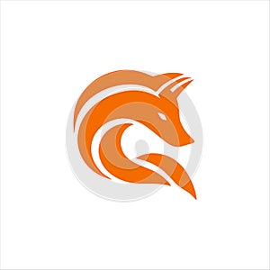 Orange Fox Head Vector Logo Design, Stylized C-Shape Profile