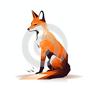 an orange fox sitting on the ground with its mouth open and eyes closed, with a white background and a shadow of the fox on the