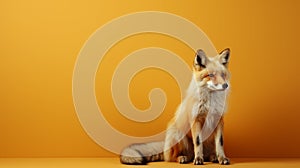 Minimalist Photography: Isolated Fox On Orange Background photo