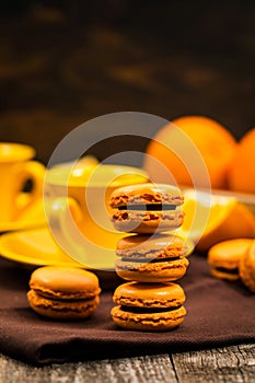 Orange French Macarons with Dark Chocolate