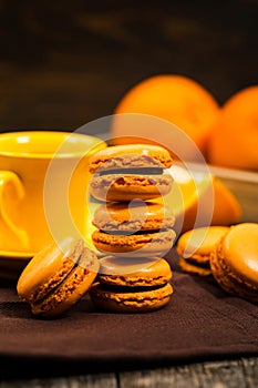 Orange French Macarons with Dark Chocolate