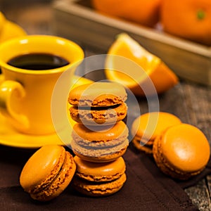 Orange French Macarons with Dark Chocolate and Coffee Filling