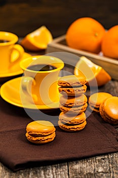 Orange French Macarons with Dark Chocolate and Coffee Filling