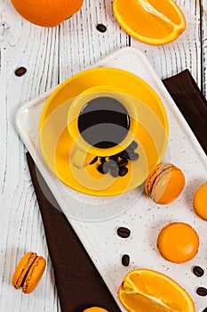 Orange French Macarons with Dark Chocolate and Coffee Filling