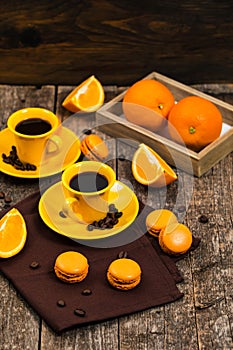 Orange French Macarons with Dark Chocolate and Coffee Filling