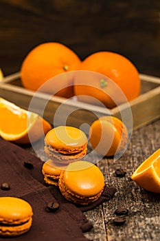 Orange French Macarons with Dark Chocolate and Coffee Filling
