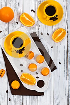 Orange French Macarons with Dark Chocolate and Coffee Filling