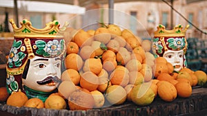 Orange Fresh fruit in an outdoor market of Marzamemi in Sicily