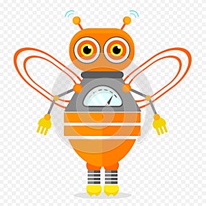 Orange Friendly Cartoon Bee Robot Character.