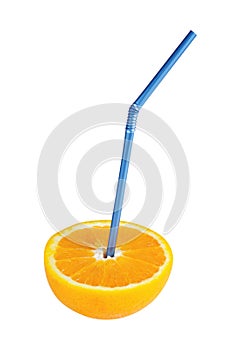 Orange fruit with blue straw