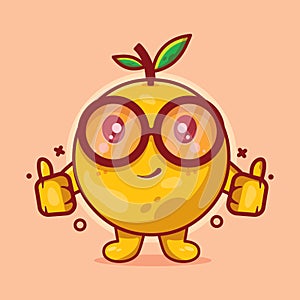 Orange fruit character mascot with thumb up hand gesture isolated cartoon in flat style design