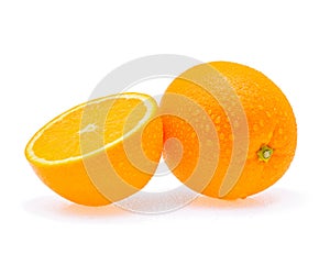 Orange fruit with drops isolated on white background