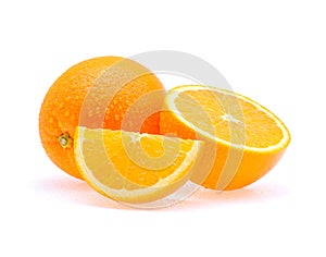 Orange fruit with drops isolated on white background