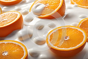 Orange fruit Floating in milk, yoghurt, sour cream, Splash