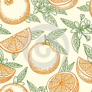 Orange fruit and flowers pattern
