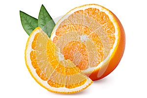 Orange fruit with green leaves isolated on white background. Clipping path. Full depth of field