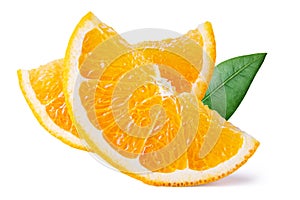 Orange fruit with green leaves isolated on white background. Clipping path. Full depth of field