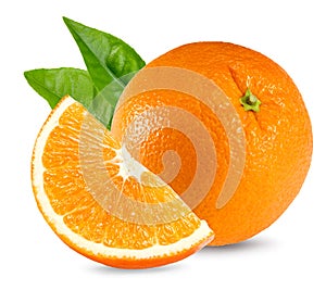 Orange fruit with green leaves isolated on white background. healthy food. clipping path