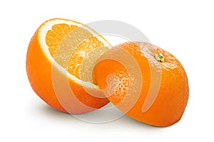 Orange fruit with half isolated on white background with full depth of field