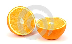 Orange fruit half two segments isolated on white background