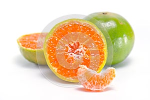 Orange fruit with half view isolated on white background