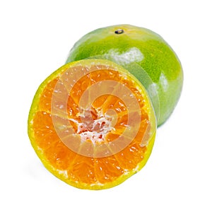 Orange fruit with half view isolated on white background