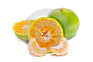 Orange fruit with half view isolated on white background