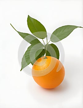 Orange fruit isolate Orange citrus with drops on white background. Whole wet orange fruit with leaves.