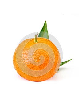 Orange fruit with leaf isolated