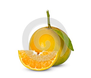 orange fruit with leaf isolated on white