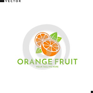 Orange fruit with leaves. Abstract logo