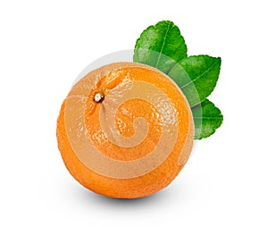 Orange fruit with leaves isolated on white background